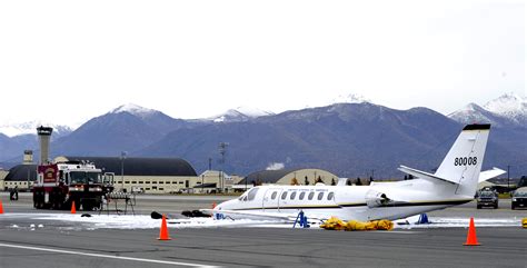 Aircraft Performs Gear Up Landing At Elmendorf Air Force Base Alaska