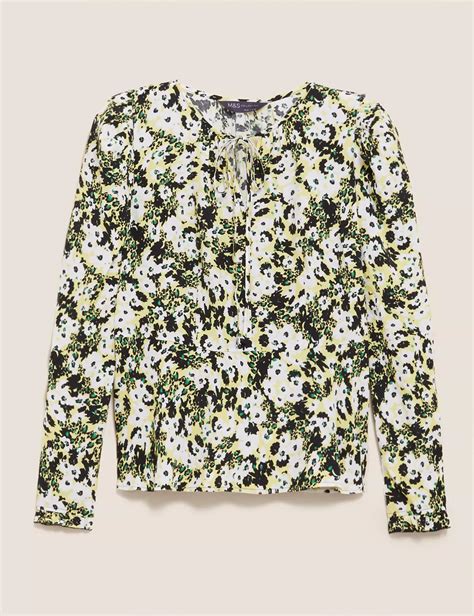 floral tie neck long sleeve top mands collection mands