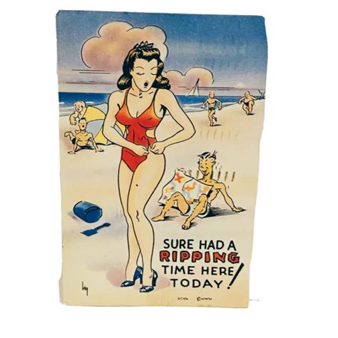 Vintage 40s 1944 Sexy Lady Beach Swim Scene Postcard Ephemera Stamped Posted 628 Picclick