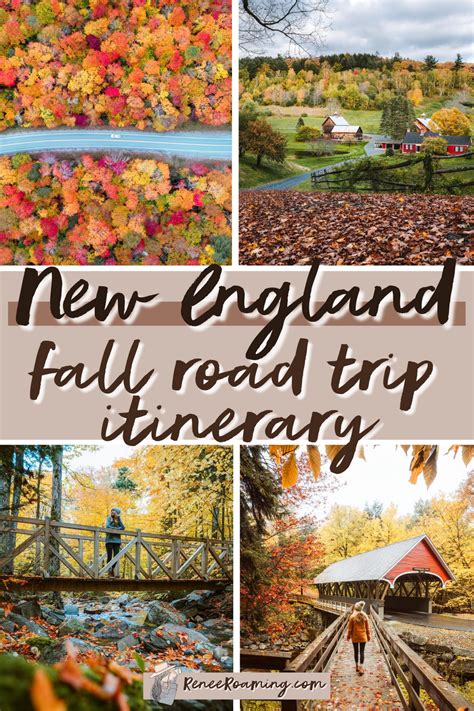 New England Fall Road Trip Itinerary Collage With Text Overlaying Images