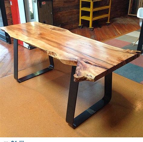 Contemporary metal legs for live edge tables. Live Edge Maple Slab Work Table by woodshedproduction on ...
