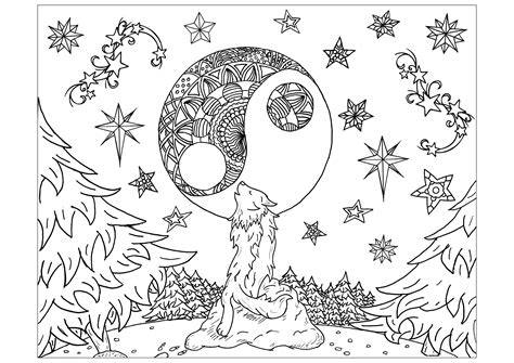 Print, color, design and share mandalas. Le loup et la Lune Mandala - Loups - Coloriages difficiles pour adultes