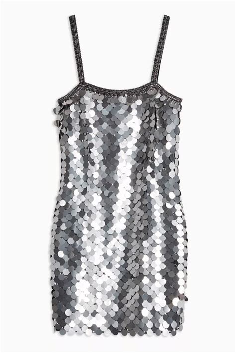 Topshop Idol Silver Embellished Sequin Disc Slip Dress Sexy Christmas