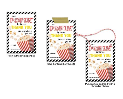 Popcorn T Tag Printable Just Poppin By To Say Thank You Etsy