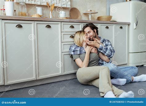 Smiling Happy European Millennial Man With Stubble And Blonde Wife