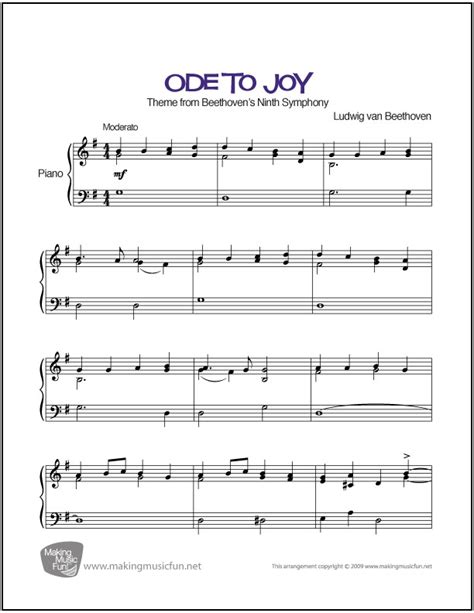 Ode To Joy Beethoven Easy Piano Sheet Music Digital Print