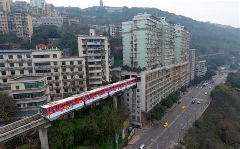 Chinese Monorail Chongqing Metro Monorail Passes Through Residential