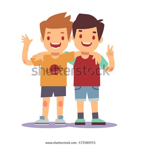 Two Boys Hugging Best Friends Happy Stock Vector Royalty Free 573580915