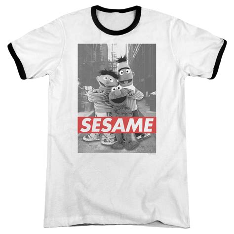 Sesame Street Sesame Adult Ringer T Shirt Whiteblack