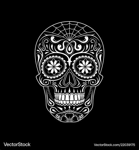 Stylized Decorative Sugar Skull On Black Vector Image