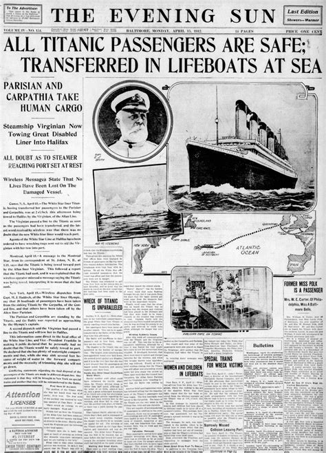Rms Titanic News These First Stories Of The Sinking Disaster Dated