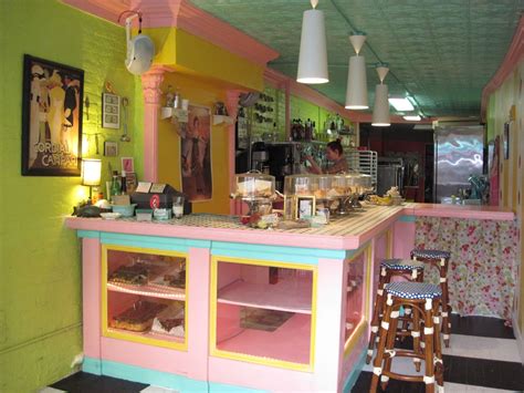 A Brightly Colored Bakery With Lots Of Counter Space