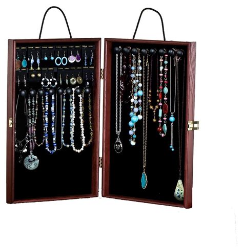 Portable Jewelry Case W Earring Cards And 16 Hooks Velvet Interior