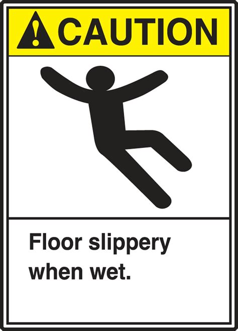 floor slippery when wet ansi caution safety label lstf602