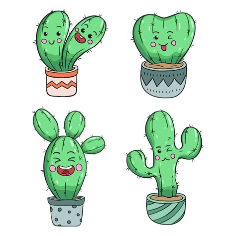 Premium Vector Collection Of Kawaii Cactus With Funny Expression