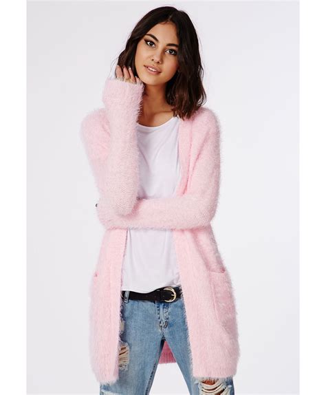Missguided Ceris Knitted Fluffy Cardigan Baby Pink In Pink Lyst
