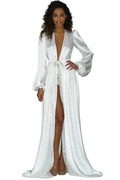 White Silk Floor Length Robe 100 Silk Peignoir Bridal Etsy Silk Dressing Gown Long Gown