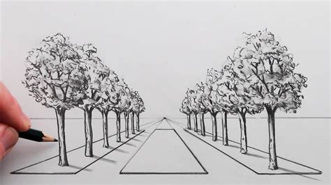 How To Draw A Road Of Trees Using Point Perspective Step By Step Youtube