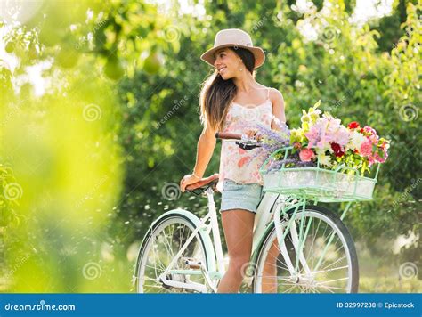 Beautiful Girl On Bike Stock Photo Image Of Fashion 32997238