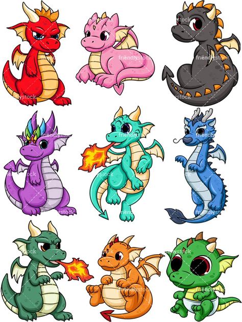 Cute Dragons Cartoon Vector Clipart Friendlystock Cute Dragon