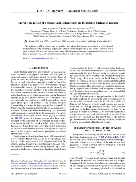 PDF Entropy Production Of A Closed Hamiltonian System Via The
