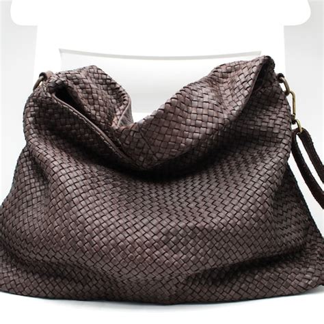 Leather Handbag Woven Leather Bag Soft Knot Etsy
