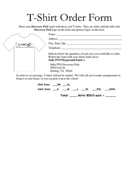 Blank T Shirt Order Form Template