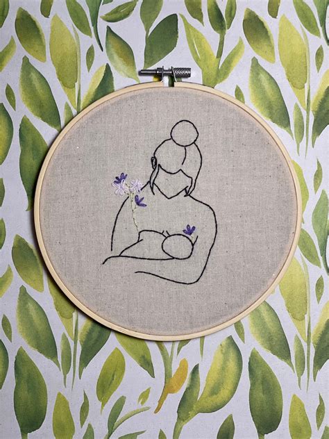 Hand Embroidered Breastfeeding Line Art Floral Embroidery Hoop Etsy