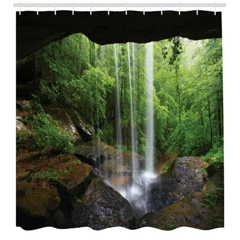 Natural Cave Decorations Shower Curtain Set Still Waterfall In The