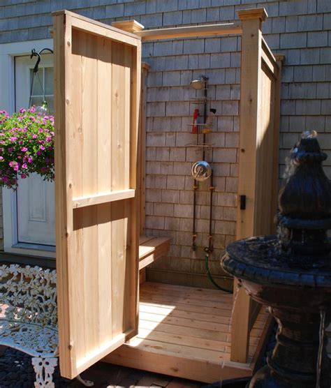 Cedar Bench Kit Outdoor Showers In 2019 Outdoor Shower Enclosure
