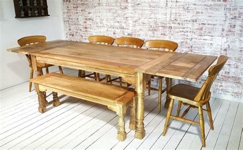 Extendable Rustic Farmhouse Dining Table Natural Hardwood Finish With