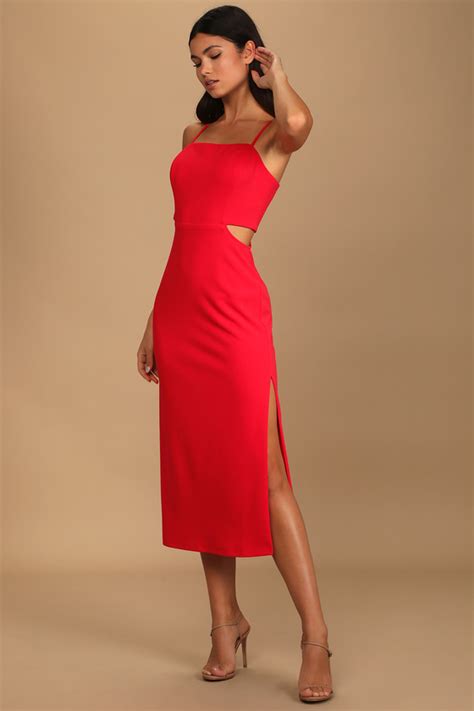 Red Midi Dress Sleeveless Dress Cutout Dress Midi Dress Lulus