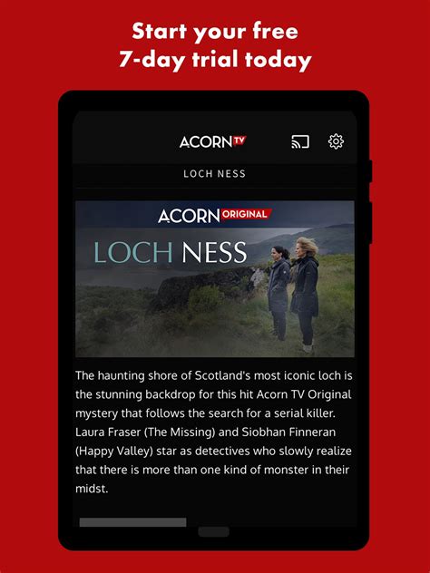 The app has a sleek, dark interface with white and red accents, matching its logo. Acorn TV—The Best In British Television Streaming for ...