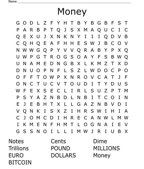 Money Word Search Puzzles Printable