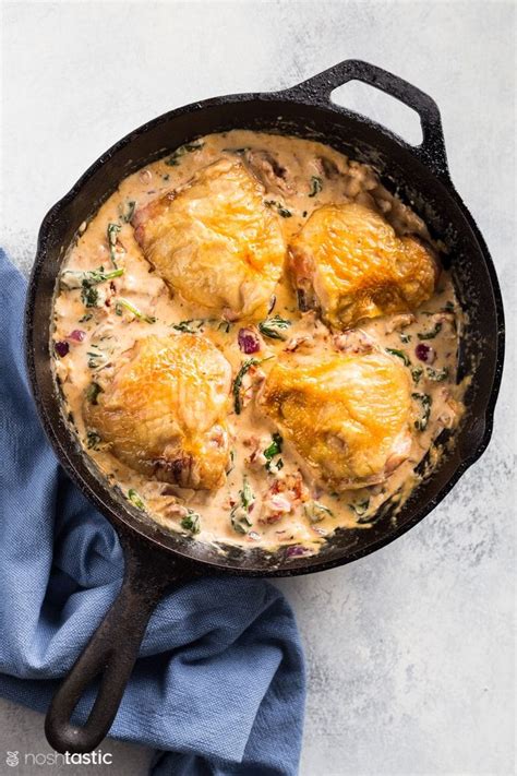 Place the chicken thighs skin side down in the skillet and cook for about 13 minutes to crisp up the skin. Keto Low Carb Creamy Tuscan Chicken | Recipe | Creamy ...