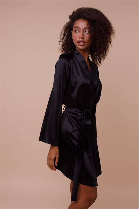Black Silk Robe Silk Loungewear Sexy Robe Short Silk Robe Etsy