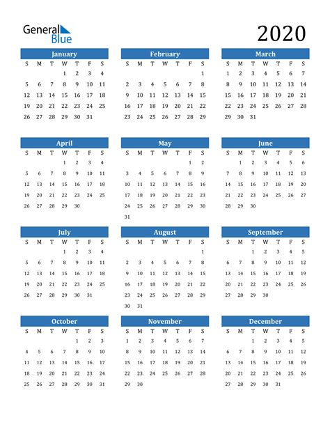 2020 Calendar Pdf Word Excel