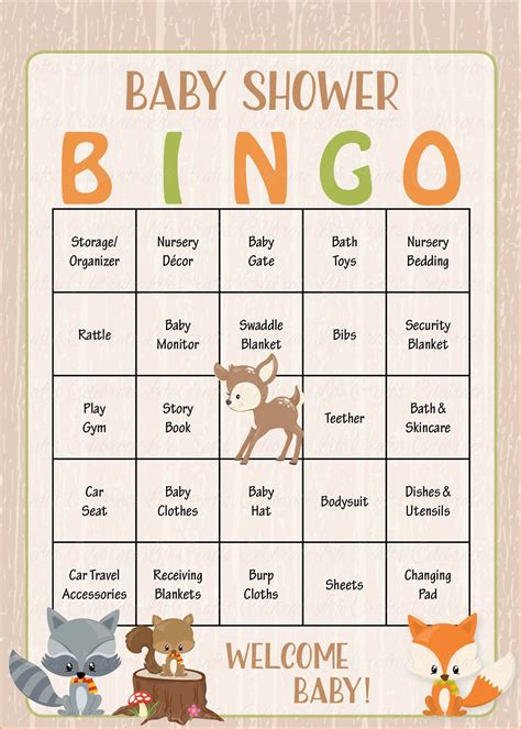 The block in the center is considered free space. Woodland Baby Bingo Cards - PRINTABLE DOWNLOAD - Prefilled ...