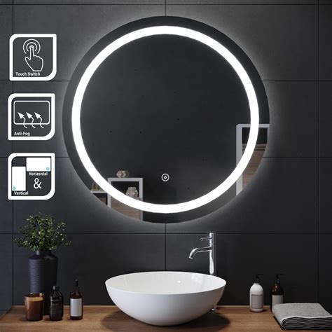 Round Led Bathroom Mirror Demister With White Lights Anti Fog Ip44 800x800mm Ebay