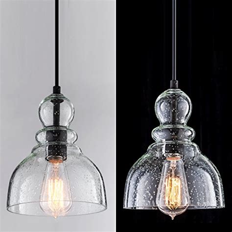 Lanros Farmhouse Kitchen Pendant Lighting With Handblown Clear Seeded