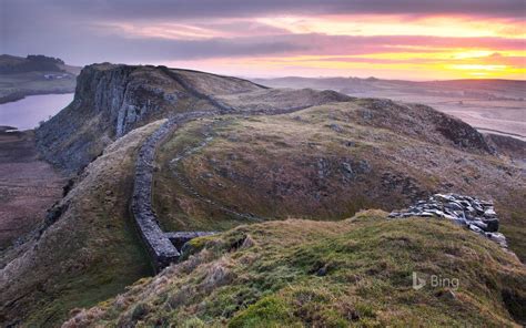 Sunrise Over Hadrians Wall At Steel Rigg In Northumberland England
