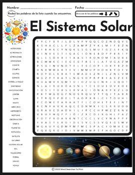 El Sistema Solar Sopa De Letras Spanish Solar System Word Search Puzzle