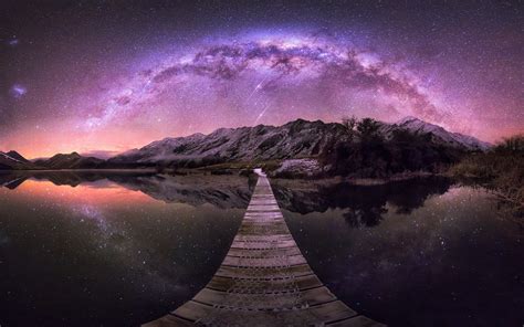 Nature Landscape New Zealand Lake Mountains Milky Way Long