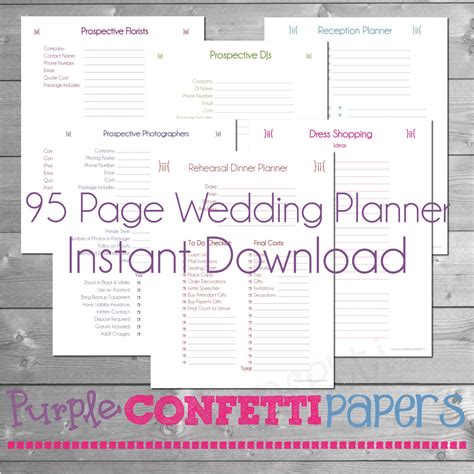 Printable Wedding Planner 95 Pages Instant Download Kit