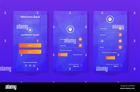 Modern And Creative Welcome Signup Login Screen Template Stock Vector