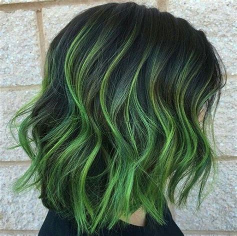 Dark Green Hair Color Streaks Colored Highlights Ombre
