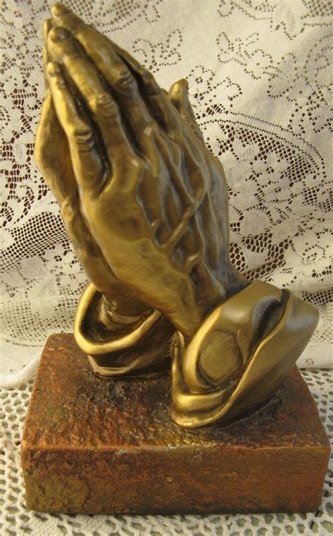 Praying Hands Statue Plaster Gold Copper Great Detailing 10 Inches High