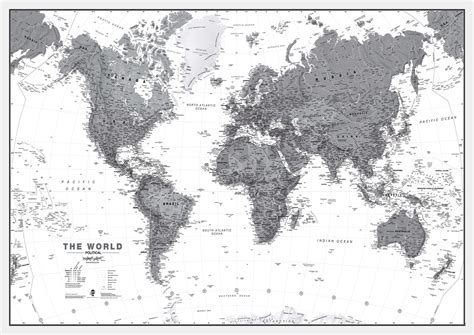 World Wall Map Political Black White