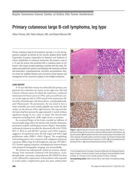 Pdf Primary Cutaneous Large B Cell Lymphoma Leg Type