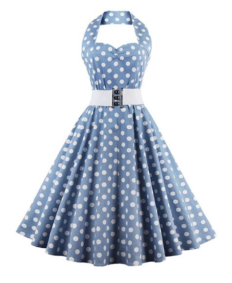 zaful women s 50s vintage polka dots halter swing dress party gown with belt